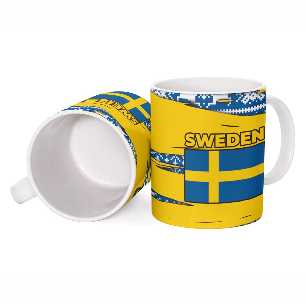 Sweden Christmas Ceramic Mug with Santa Lucia Girl Midsummer Pole Swedish Flag and Nordic Pattern Design - Wonder Print Shop