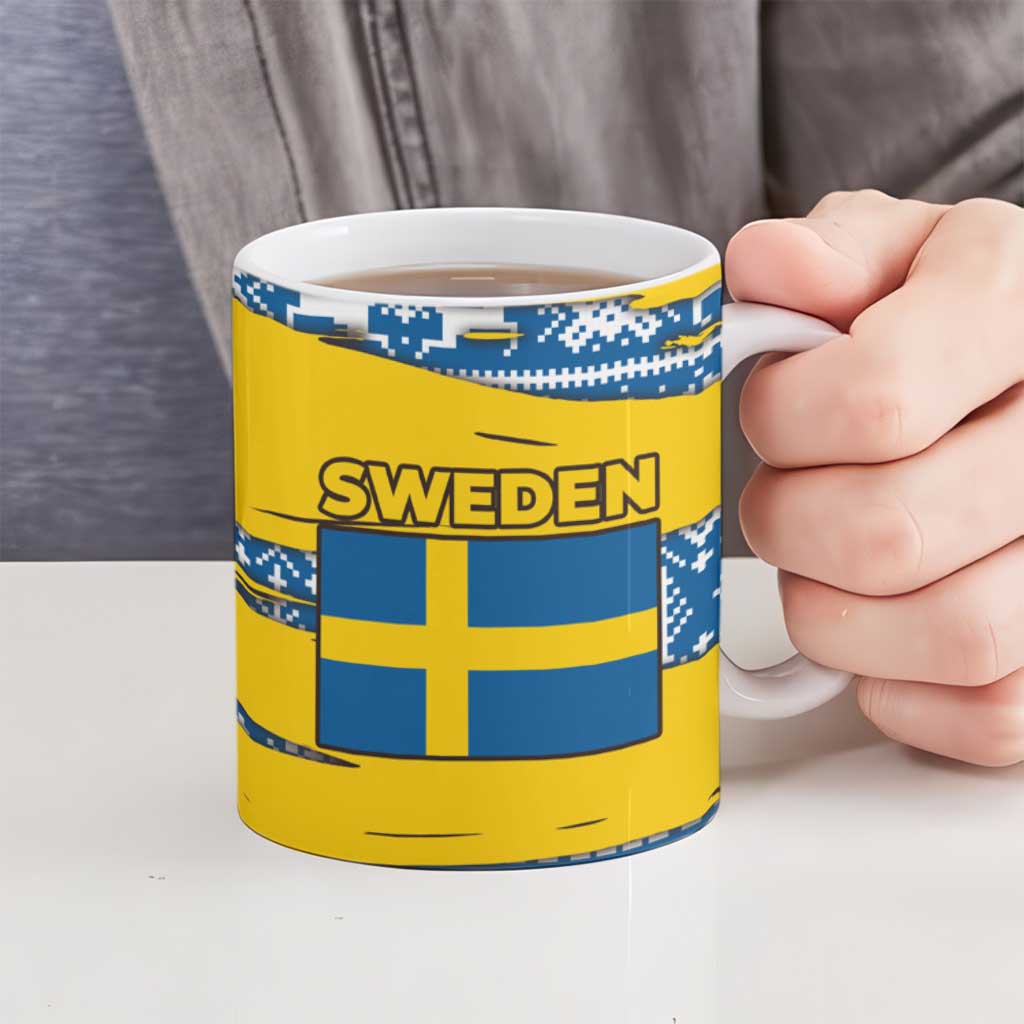 Sweden Christmas Ceramic Mug with Santa Lucia Girl Midsummer Pole Swedish Flag and Nordic Pattern Design - Wonder Print Shop