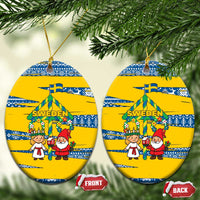 Sweden Christmas Ceramic Ornament with Santa Lucia Girl Midsummer Pole Swedish Flag and Nordic Pattern Design - Wonder Print Shop