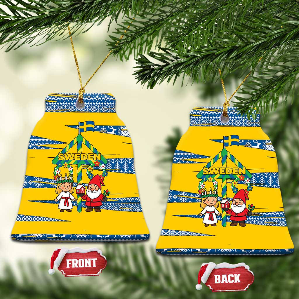Sweden Christmas Ceramic Ornament with Santa Lucia Girl Midsummer Pole Swedish Flag and Nordic Pattern Design - Wonder Print Shop