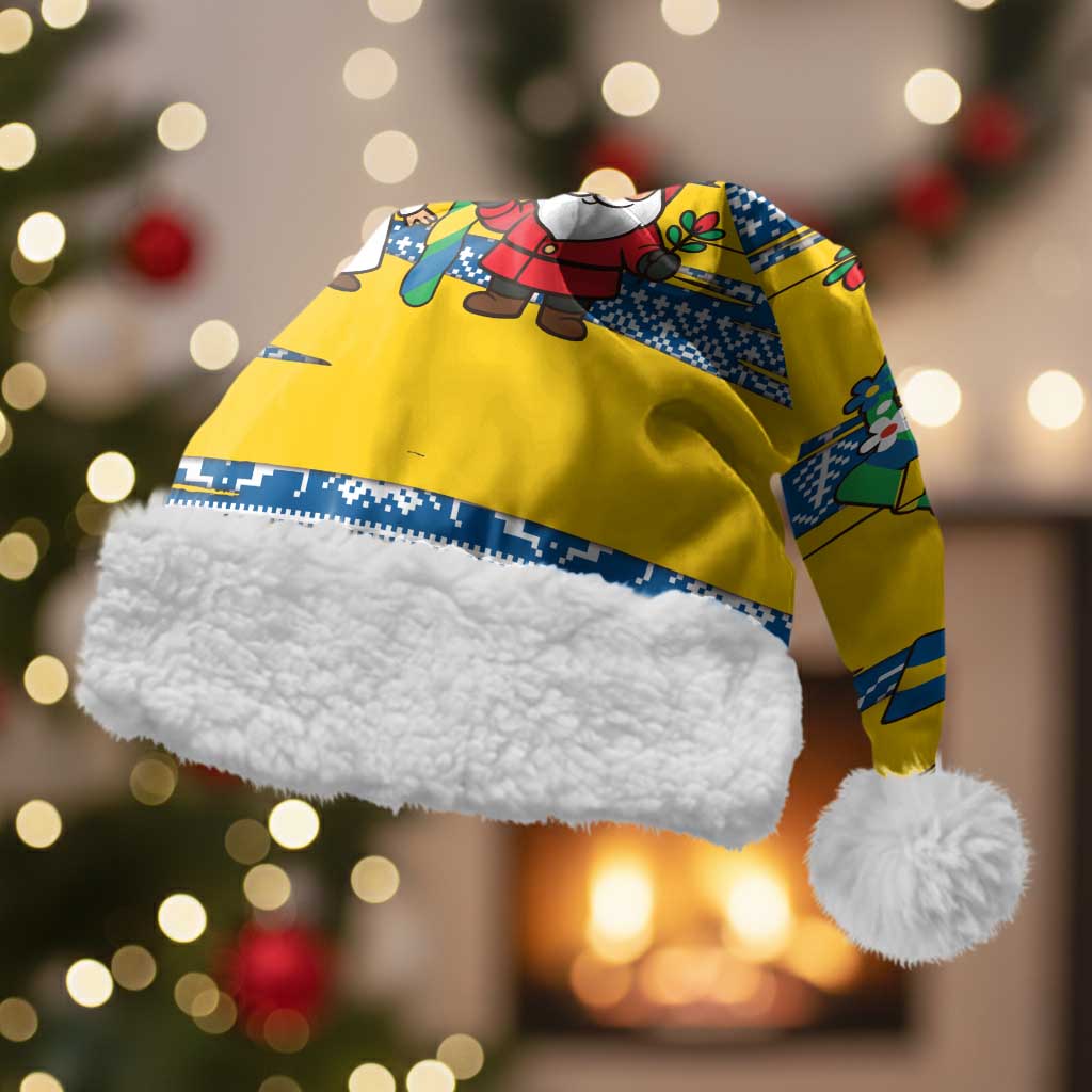 Sweden Christmas Santa Hat with Santa Lucia Girl Midsummer Pole Swedish Flag and Nordic Pattern Design - Wonder Print Shop