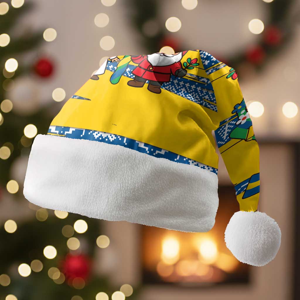 Sweden Christmas Santa Hat with Santa Lucia Girl Midsummer Pole Swedish Flag and Nordic Pattern Design - Wonder Print Shop