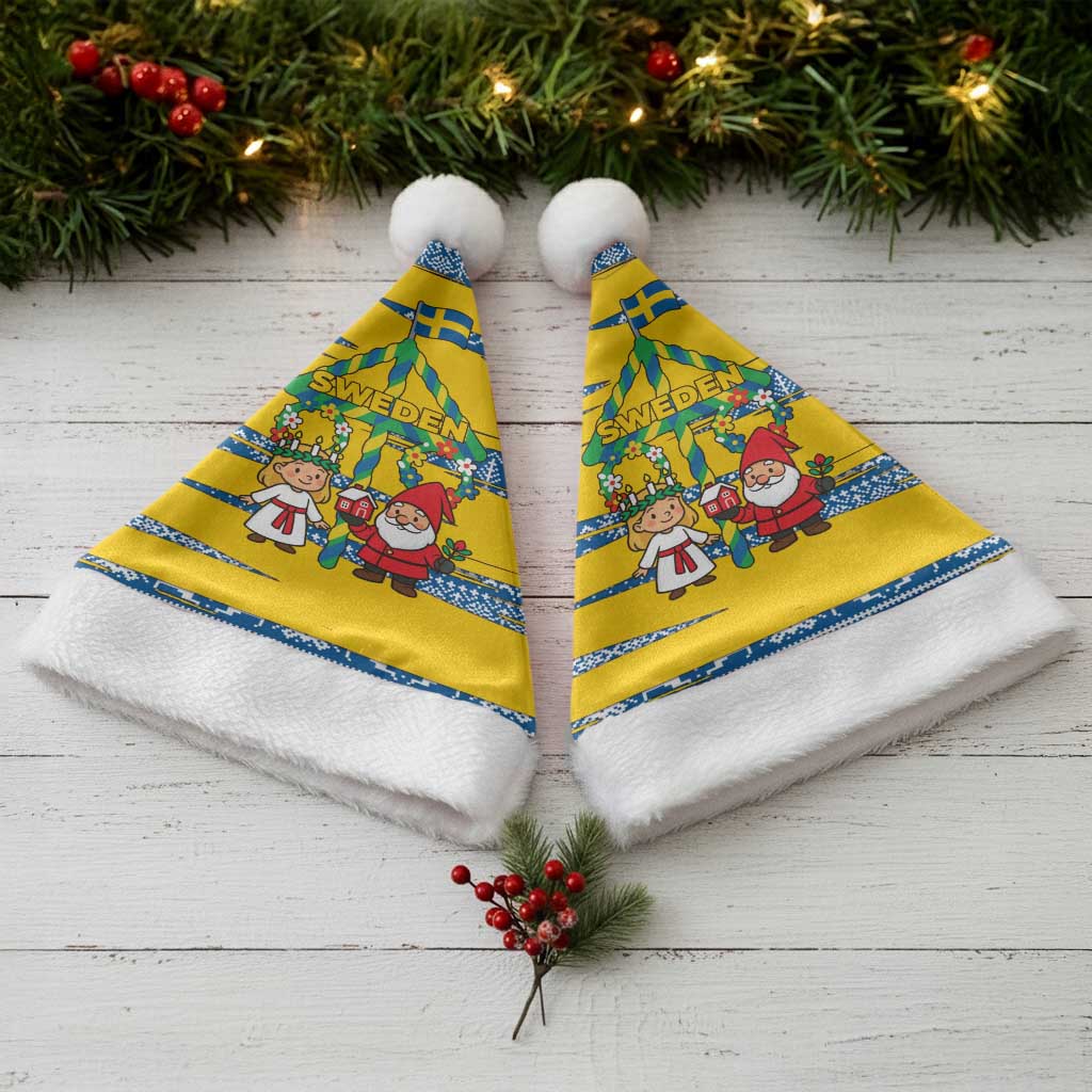 Sweden Christmas Santa Hat with Santa Lucia Girl Midsummer Pole Swedish Flag and Nordic Pattern Design - Wonder Print Shop