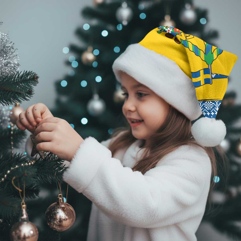Sweden Christmas Santa Hat with Santa Lucia Girl Midsummer Pole Swedish Flag and Nordic Pattern Design - Wonder Print Shop