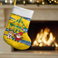 Sweden Christmas Stocking with Santa Lucia Girl Midsummer Pole Swedish Flag and Nordic Pattern Design - Wonder Print Shop