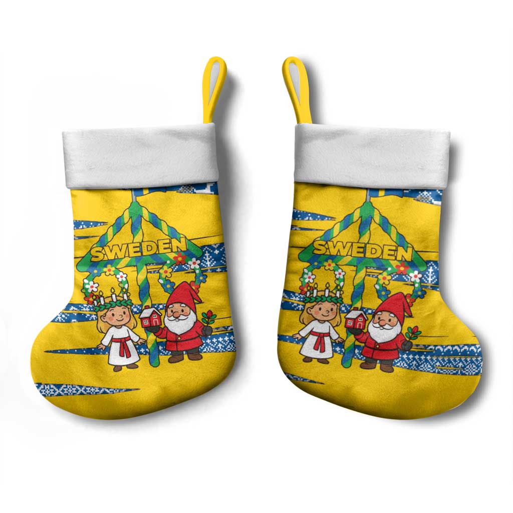 Sweden Christmas Stocking with Santa Lucia Girl Midsummer Pole Swedish Flag and Nordic Pattern Design - Wonder Print Shop