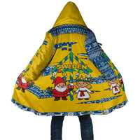 Sweden Christmas Cloak with Santa Lucia Girl Midsummer Pole Swedish Flag and Nordic Pattern Design - Wonder Print Shop