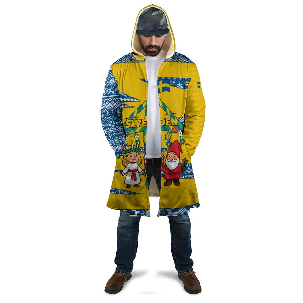 Sweden Christmas Cloak with Santa Lucia Girl Midsummer Pole Swedish Flag and Nordic Pattern Design - Wonder Print Shop