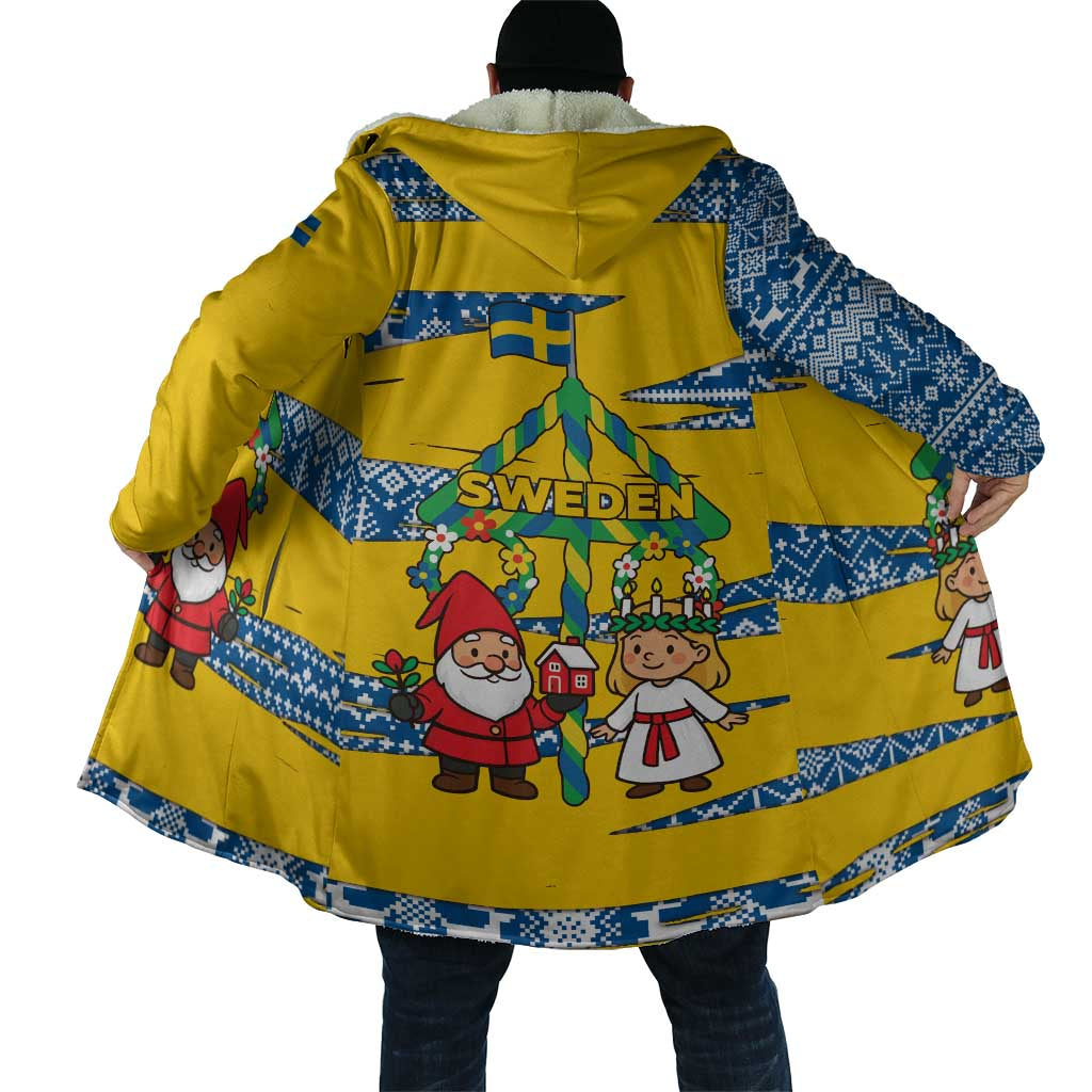 Sweden Christmas Cloak with Santa Lucia Girl Midsummer Pole Swedish Flag and Nordic Pattern Design - Wonder Print Shop