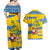Sweden Christmas Couples Matching Off Shoulder Maxi Dress and Hawaiian Shirt with Santa Lucia Girl Midsummer Pole Swedish Flag and Nordic Pattern Design - Wonder Print Shop