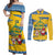 Sweden Christmas Couples Matching Off Shoulder Maxi Dress and Long Sleeve Button Shirt with Santa Lucia Girl Midsummer Pole Swedish Flag and Nordic Pattern Design - Wonder Print Shop