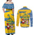 Sweden Christmas Couples Matching Off Shoulder Maxi Dress and Long Sleeve Button Shirt with Santa Lucia Girl Midsummer Pole Swedish Flag and Nordic Pattern Design - Wonder Print Shop