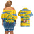 Sweden Christmas Couples Matching Off Shoulder Short Dress and Hawaiian Shirt with Santa Lucia Girl Midsummer Pole Swedish Flag and Nordic Pattern Design - Wonder Print Shop