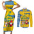 Sweden Christmas Couples Matching Short Sleeve Bodycon Dress and Long Sleeve Button Shirt with Santa Lucia Girl Midsummer Pole Swedish Flag and Nordic Pattern Design - Wonder Print Shop