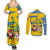Sweden Christmas Couples Matching Summer Maxi Dress and Long Sleeve Button Shirt with Santa Lucia Girl Midsummer Pole Swedish Flag and Nordic Pattern Design - Wonder Print Shop