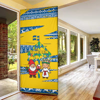 Sweden Christmas Door Cover with Santa Lucia Girl Midsummer Pole Swedish Flag and Nordic Pattern Design - Wonder Print Shop