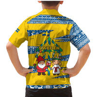 Sweden Christmas Family Matching Mermaid Dress and Hawaiian Shirt with Santa Lucia Girl Midsummer Pole Swedish Flag and Nordic Pattern Design - Wonder Print Shop