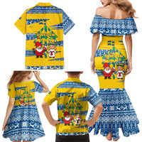 Sweden Christmas Family Matching Mermaid Dress and Hawaiian Shirt with Santa Lucia Girl Midsummer Pole Swedish Flag and Nordic Pattern Design - Wonder Print Shop
