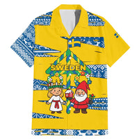Sweden Christmas Family Matching Mermaid Dress and Hawaiian Shirt with Santa Lucia Girl Midsummer Pole Swedish Flag and Nordic Pattern Design - Wonder Print Shop