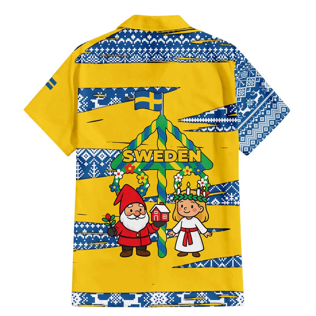 Sweden Christmas Family Matching Mermaid Dress and Hawaiian Shirt with Santa Lucia Girl Midsummer Pole Swedish Flag and Nordic Pattern Design - Wonder Print Shop