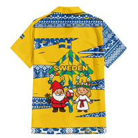 Sweden Christmas Family Matching Mermaid Dress and Hawaiian Shirt with Santa Lucia Girl Midsummer Pole Swedish Flag and Nordic Pattern Design - Wonder Print Shop