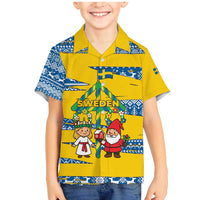 Sweden Christmas Family Matching Mermaid Dress and Hawaiian Shirt with Santa Lucia Girl Midsummer Pole Swedish Flag and Nordic Pattern Design - Wonder Print Shop