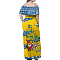 Sweden Christmas Family Matching Off Shoulder Maxi Dress and Hawaiian Shirt with Santa Lucia Girl Midsummer Pole Swedish Flag and Nordic Pattern Design - Wonder Print Shop