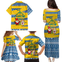 Sweden Christmas Family Matching Puletasi and Hawaiian Shirt with Santa Lucia Girl Midsummer Pole Swedish Flag and Nordic Pattern Design - Wonder Print Shop