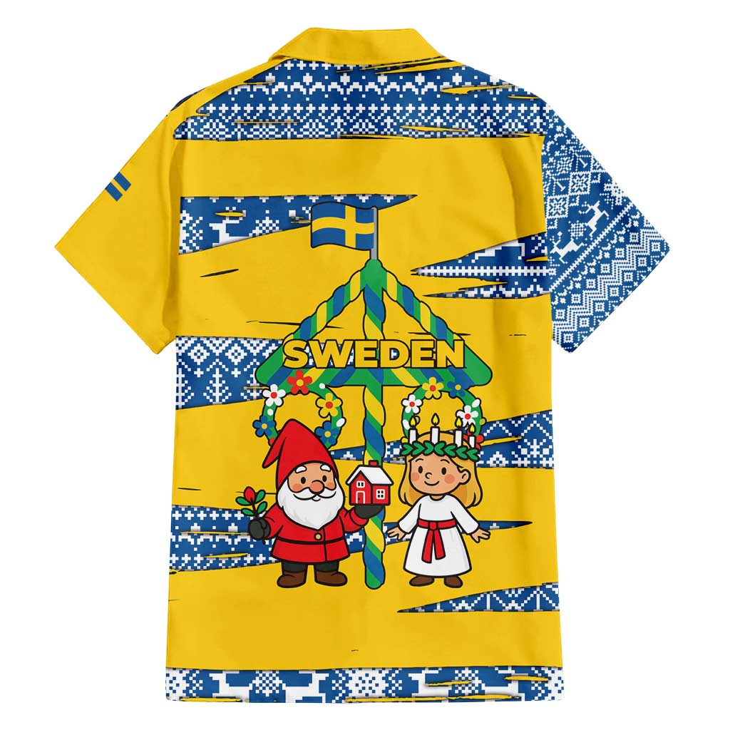 Sweden Christmas Family Matching Puletasi and Hawaiian Shirt with Santa Lucia Girl Midsummer Pole Swedish Flag and Nordic Pattern Design - Wonder Print Shop