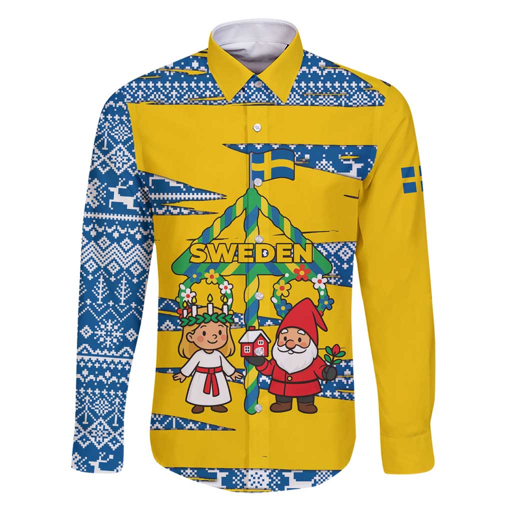 Sweden Christmas Family Matching Puletasi and Hawaiian Shirt with Santa Lucia Girl Midsummer Pole Swedish Flag and Nordic Pattern Design - Wonder Print Shop
