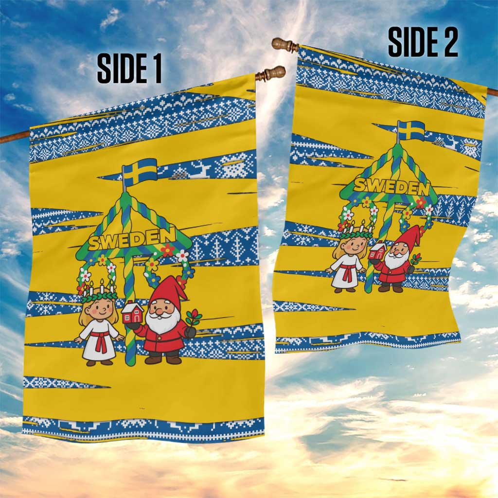 Sweden Christmas Garden Flag with Santa Lucia Girl Midsummer Pole Swedish Flag and Nordic Pattern Design - Wonder Print Shop