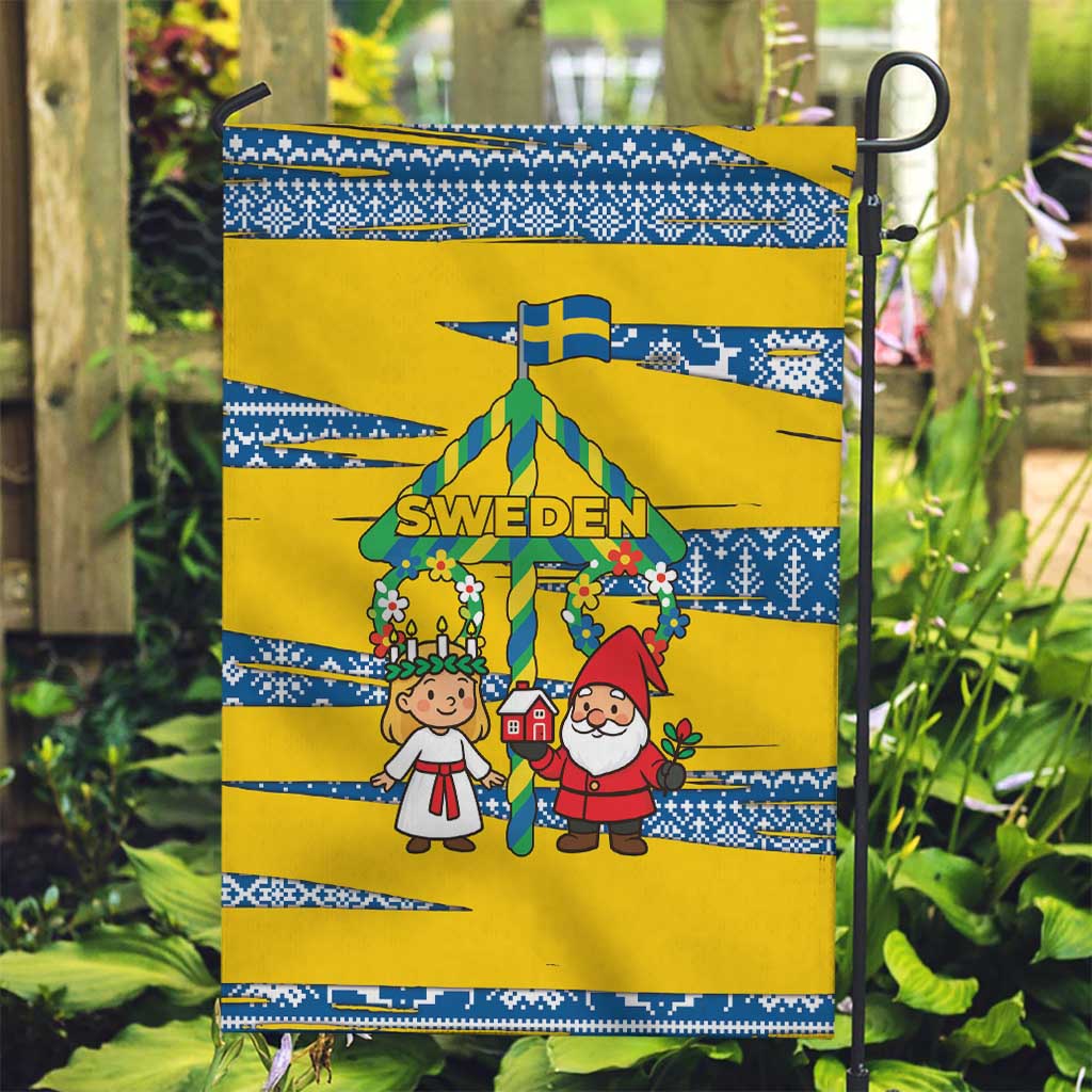 Sweden Christmas Garden Flag with Santa Lucia Girl Midsummer Pole Swedish Flag and Nordic Pattern Design - Wonder Print Shop