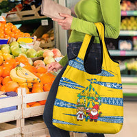 Sweden Christmas Grocery Bag with Santa Lucia Girl Midsummer Pole Swedish Flag and Nordic Pattern Design - Wonder Print Shop