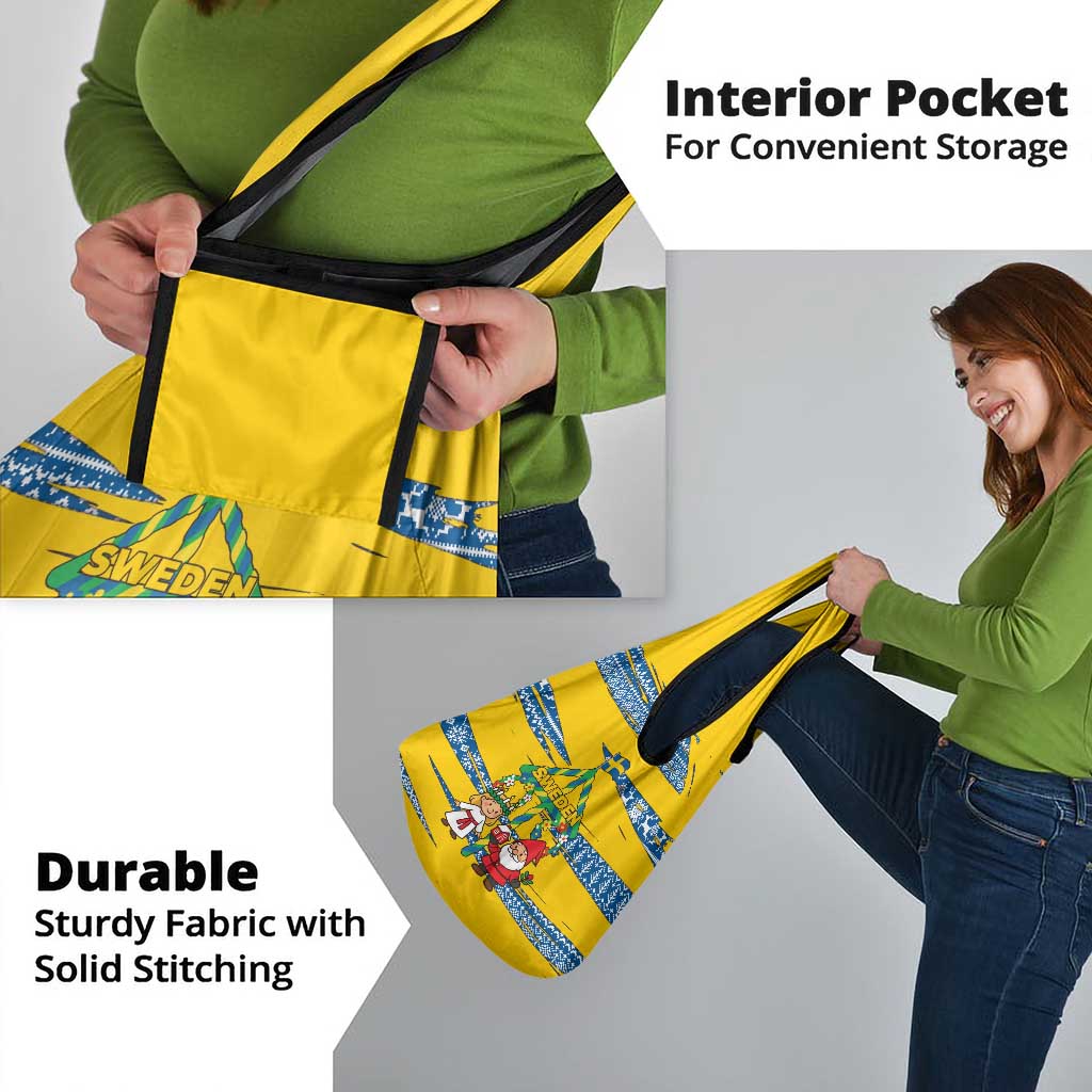 Sweden Christmas Grocery Bag with Santa Lucia Girl Midsummer Pole Swedish Flag and Nordic Pattern Design - Wonder Print Shop