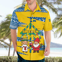 Sweden Christmas Hawaiian Shirt with Santa Lucia Girl Midsummer Pole Swedish Flag and Nordic Pattern Design - Wonder Print Shop