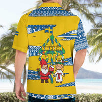 Sweden Christmas Hawaiian Shirt with Santa Lucia Girl Midsummer Pole Swedish Flag and Nordic Pattern Design - Wonder Print Shop