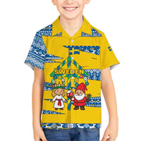 Sweden Christmas Hawaiian Shirt with Santa Lucia Girl Midsummer Pole Swedish Flag and Nordic Pattern Design - Wonder Print Shop