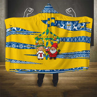 Sweden Christmas Hooded Blanket with Santa Lucia Girl Midsummer Pole Swedish Flag and Nordic Pattern Design - Wonder Print Shop