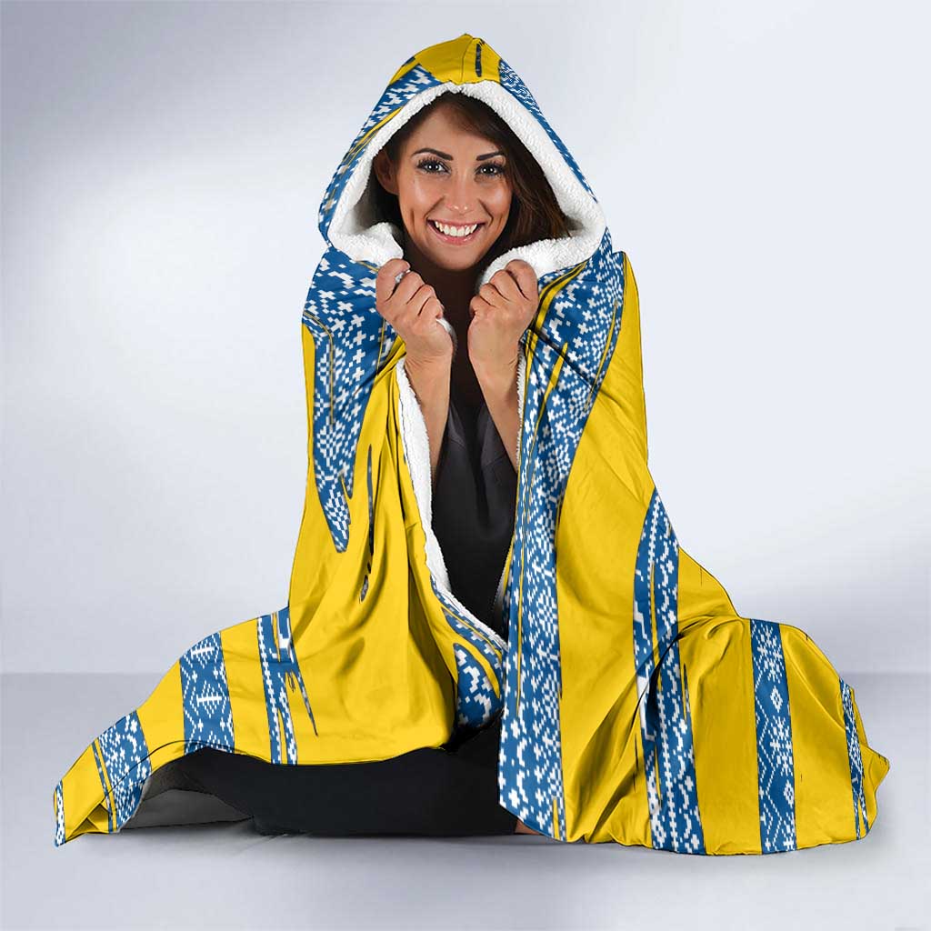 Sweden Christmas Hooded Blanket with Santa Lucia Girl Midsummer Pole Swedish Flag and Nordic Pattern Design - Wonder Print Shop