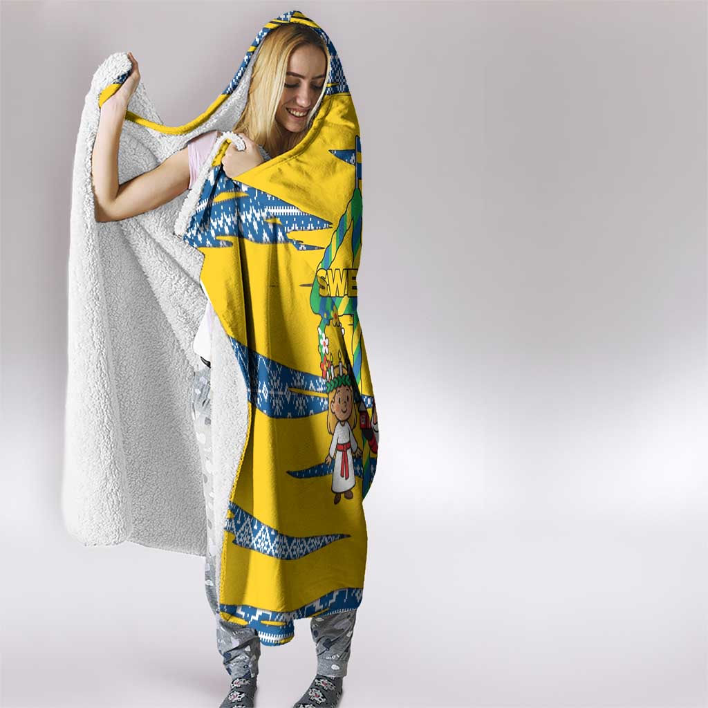 Sweden Christmas Hooded Blanket with Santa Lucia Girl Midsummer Pole Swedish Flag and Nordic Pattern Design - Wonder Print Shop