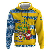 Sweden Christmas Hoodie with Santa Lucia Girl Midsummer Pole Swedish Flag and Nordic Pattern Design - Wonder Print Shop