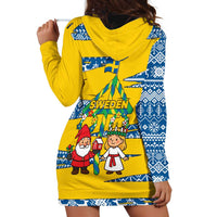 Sweden Christmas Hoodie Dress with Santa Lucia Girl Midsummer Pole Swedish Flag and Nordic Pattern Design - Wonder Print Shop