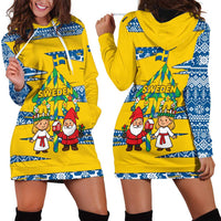 Sweden Christmas Hoodie Dress with Santa Lucia Girl Midsummer Pole Swedish Flag and Nordic Pattern Design - Wonder Print Shop