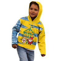 Sweden Christmas Kid Hoodie with Santa Lucia Girl Midsummer Pole Swedish Flag and Nordic Pattern Design - Wonder Print Shop