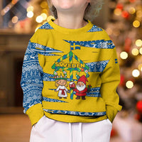 Sweden Christmas Kid Ugly Christmas Sweater with Santa Lucia Girl Midsummer Pole Swedish Flag and Nordic Pattern Design - Wonder Print Shop