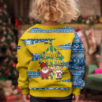 Sweden Christmas Kid Ugly Christmas Sweater with Santa Lucia Girl Midsummer Pole Swedish Flag and Nordic Pattern Design - Wonder Print Shop