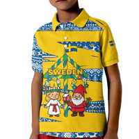 Sweden Christmas Kid Polo Shirt with Santa Lucia Girl Midsummer Pole Swedish Flag and Nordic Pattern Design - Wonder Print Shop