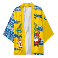 Sweden Christmas Kimono with Santa Lucia Girl Midsummer Pole Swedish Flag and Nordic Pattern Design - Wonder Print Shop