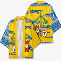Sweden Christmas Kimono with Santa Lucia Girl Midsummer Pole Swedish Flag and Nordic Pattern Design - Wonder Print Shop