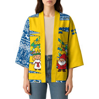 Sweden Christmas Kimono with Santa Lucia Girl Midsummer Pole Swedish Flag and Nordic Pattern Design - Wonder Print Shop